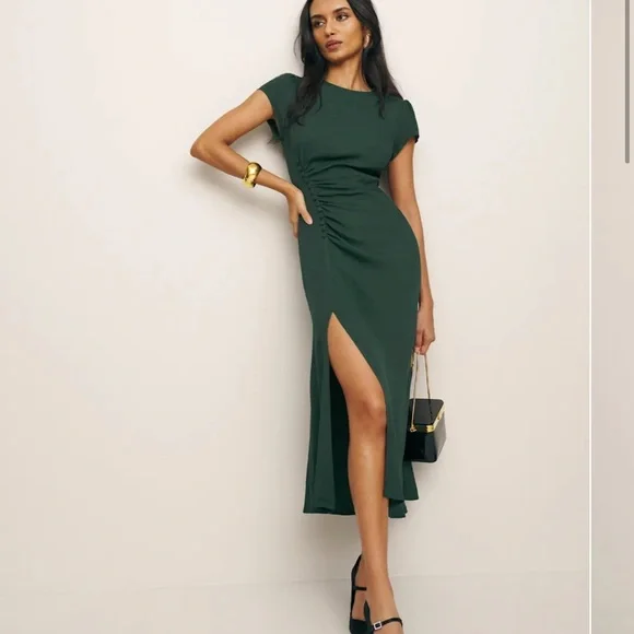 Reformation Emerald Green Frazier Dress 10 - Picture 2 of 8